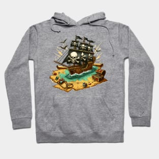 Pirate Ship, Sailing On A Treasure Map Hoodie